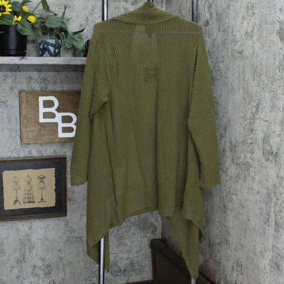 NWT bobeau Waffle Flyaway Cardigan 1X Olive Green - Picture 3 of 6